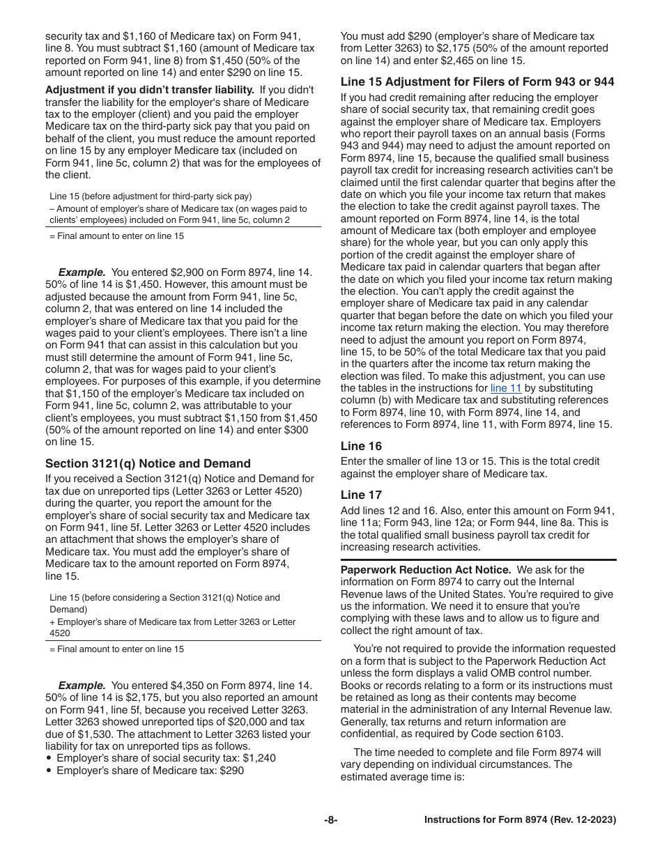 Instructions for IRS Form 8974 Qualified Small Business Payroll Tax Credit for Increasing Research Activities, Page 8