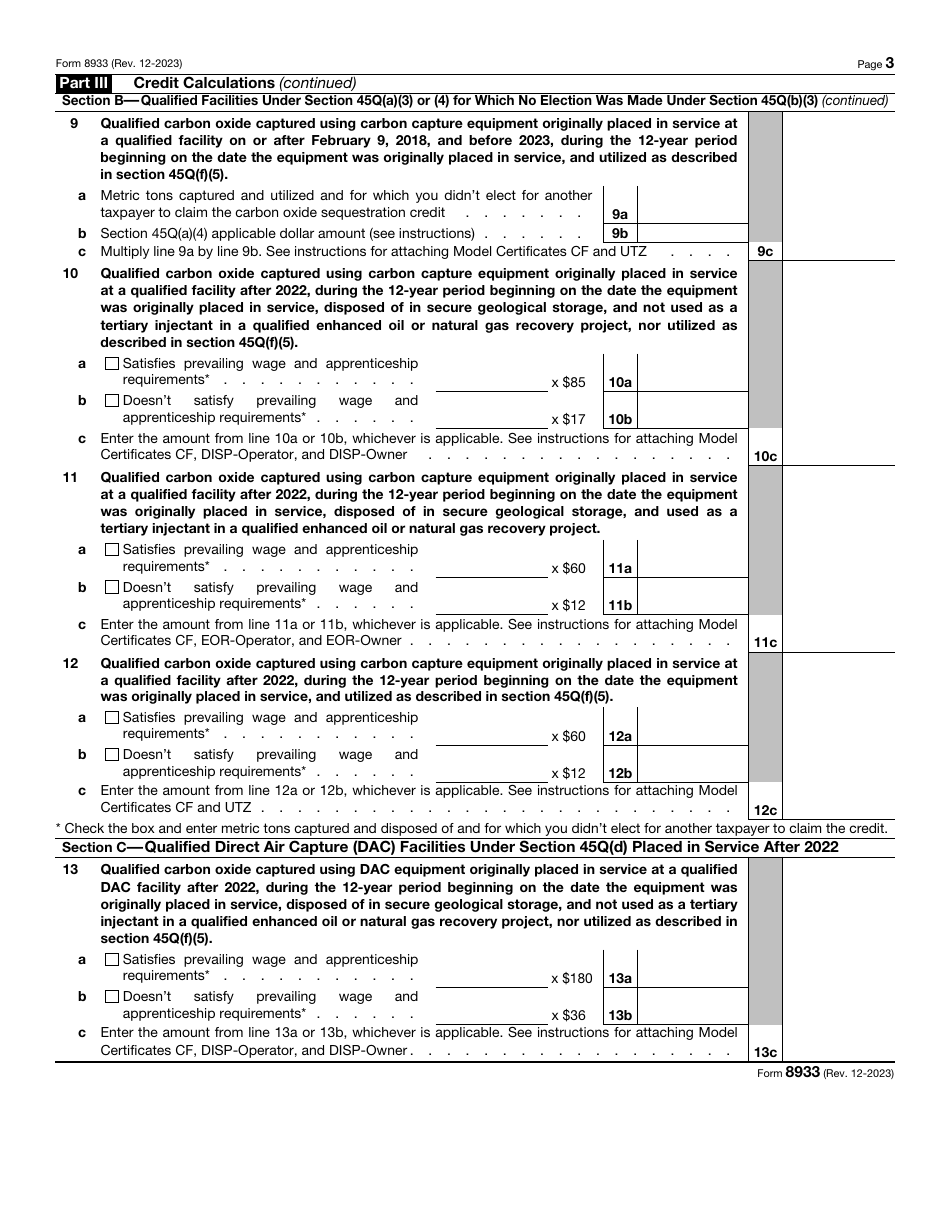 IRS Form 8933 Carbon Oxide Sequestration Credit, Page 3
