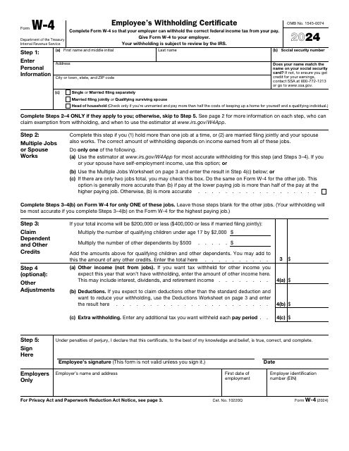 IRS Form W-4 Employee's Withholding Certificate, 2024