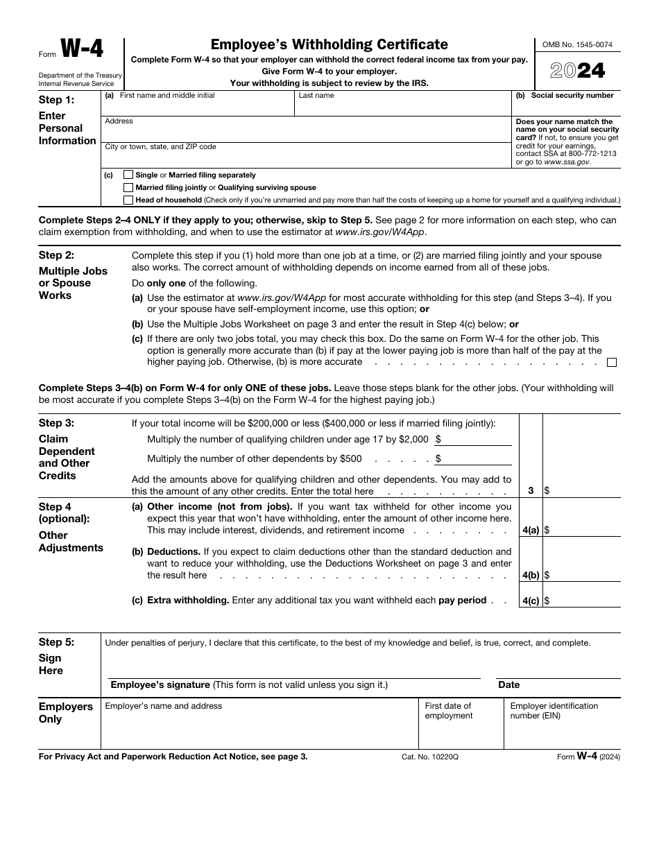 IRS Form W4 Download Fillable PDF or Fill Online Employee's