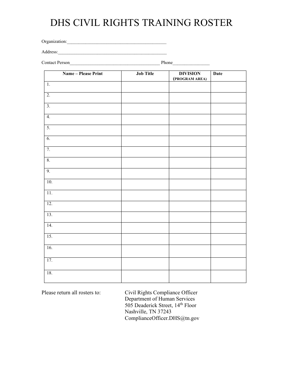 DHS Civil Rights Training Roster - Tennessee, Page 1