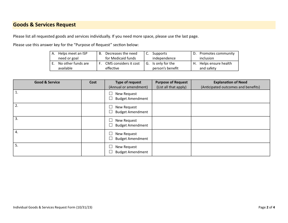 Individual Goods  Services Request Form - Draft - Rhode Island, Page 2