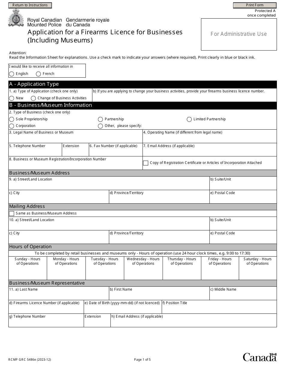 Form RCMP GRC5486 Application for a Firearms Licence for Businesses (Including Museums) - Canada, Page 4