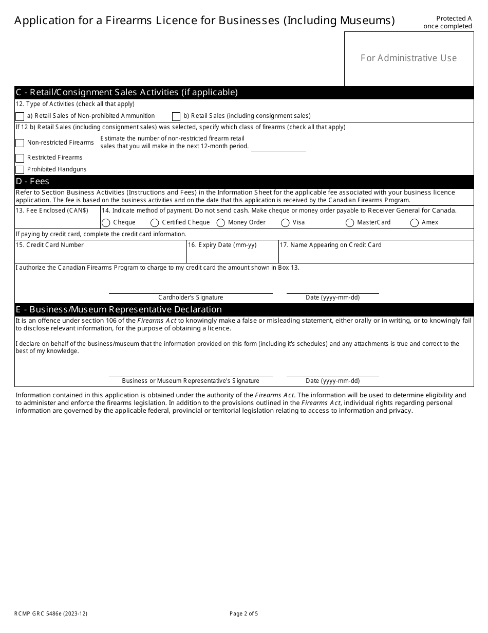 Form RCMP GRC5486 Application for a Firearms Licence for Businesses (Including Museums) - Canada, Page 5