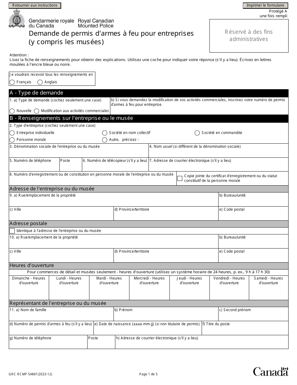 Forme GRC RCMP5486 Demande De Permis Darmes a Feu Pour Entreprises (Y Compris Les Musees) - Canada (French), Page 4