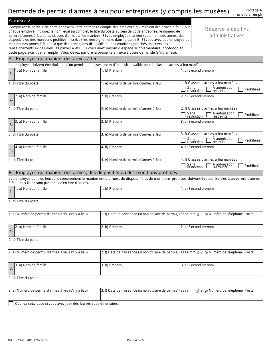 Forme GRC RCMP5486 Demande De Permis Darmes a Feu Pour Entreprises (Y Compris Les Musees) - Canada (French), Page 7