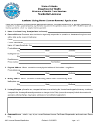 Document preview: Assisted Living Home License Renewal Application - Alaska