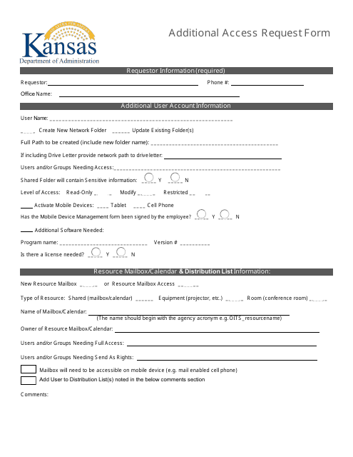 Additional Access Request Form - Kansas Download Pdf