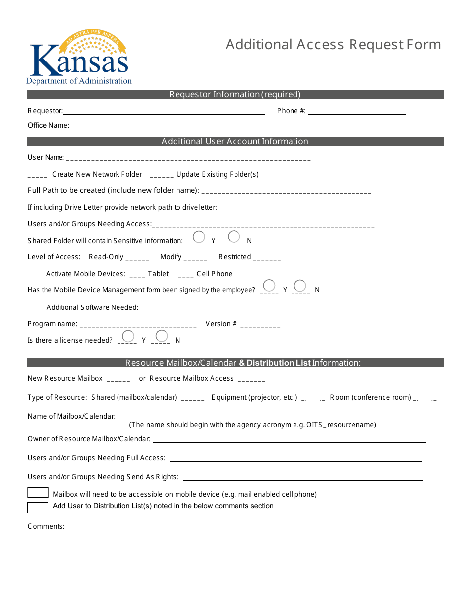 Additional Access Request Form - Kansas, Page 1