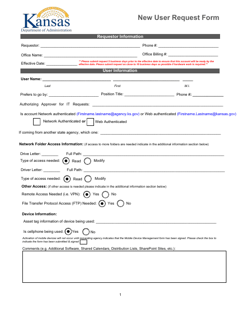 New User Request Form - Kansas