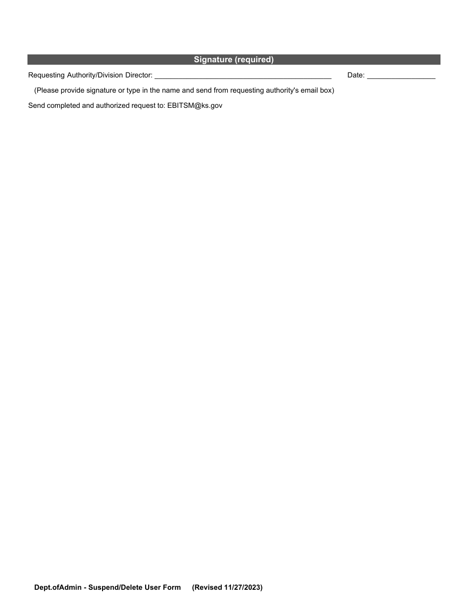Suspend / Delete User Request Form - Kansas, Page 2