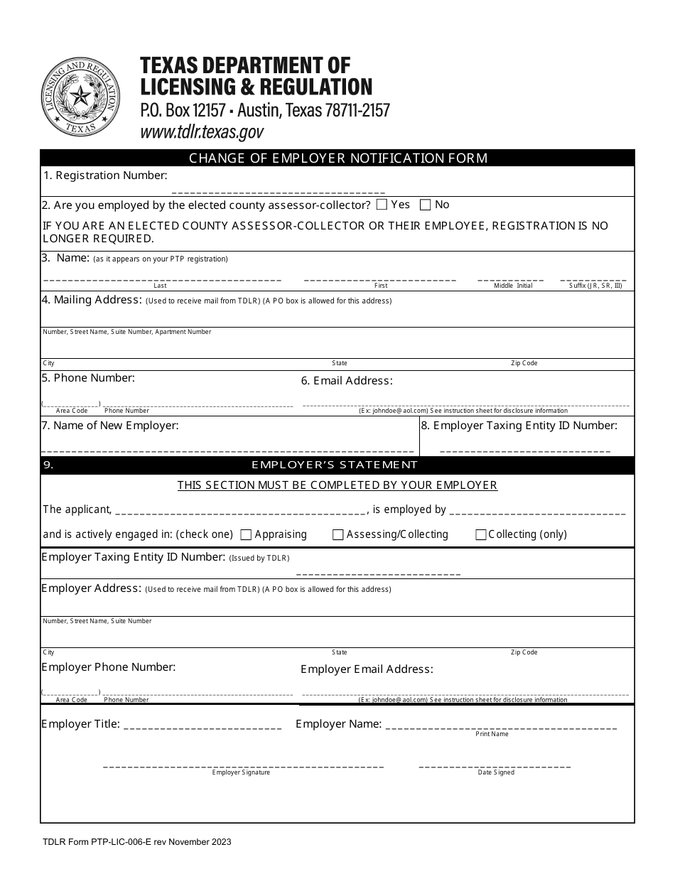 TDLR Form PTP-LIC-006-E - Fill Out, Sign Online and Download Fillable ...