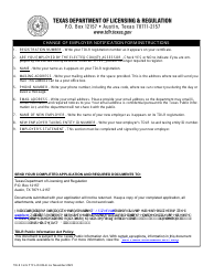 Document preview: TDLR Form PTP-LIC-006-E Change of Employer Notification Form - Texas