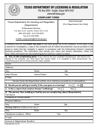 TDLR Form D007ALL Complaint Form - Texas