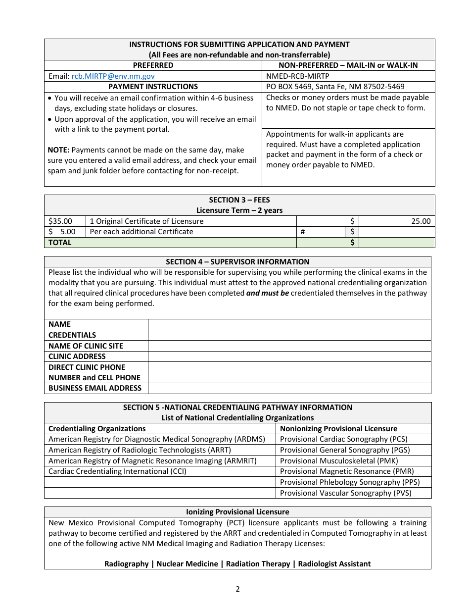 Provisional License Application - Medical Imaging  Radiation Therapy Program (Mirtp) - New Mexico, Page 2