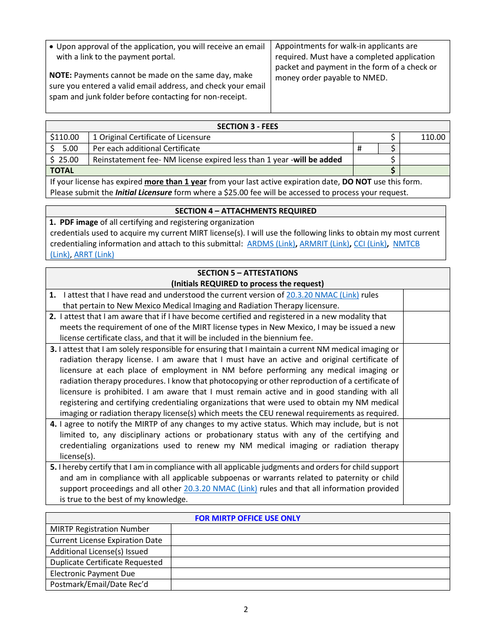 License Renewal Application - Medical Imaging  Radiation Therapy Program (Mirtp) - New Mexico, Page 2