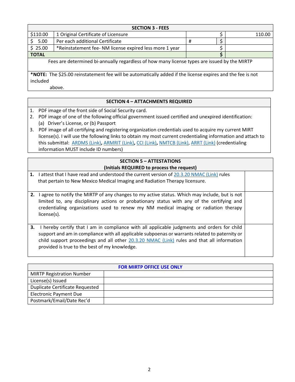 Initial License Application - Medical Imaging  Radiation Therapy Program (Mirtp) - New Mexico, Page 2