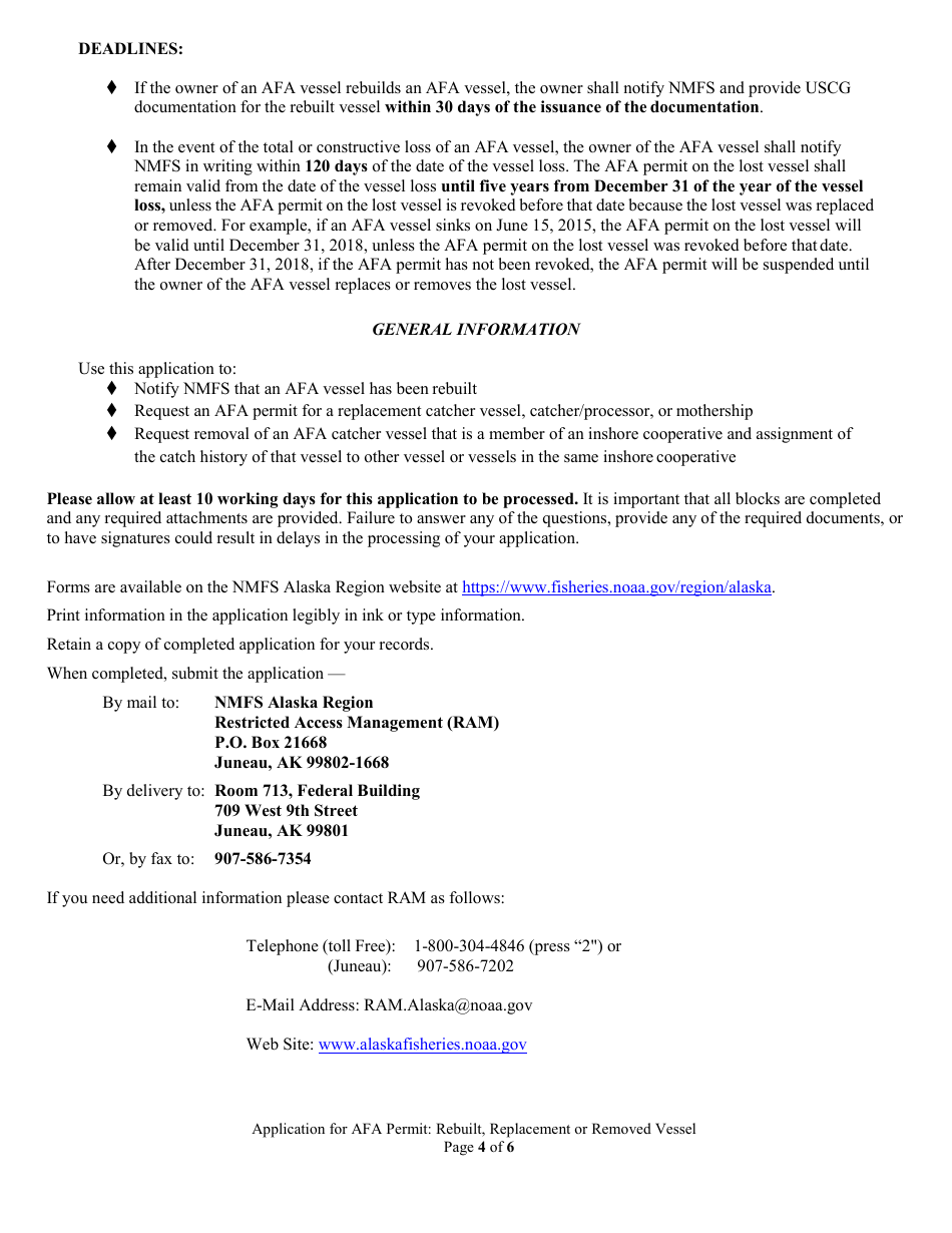 Application for America Fisheries Act (Afa) Permit: Rebuilt, Replacement, or Removed Vessel, Page 4