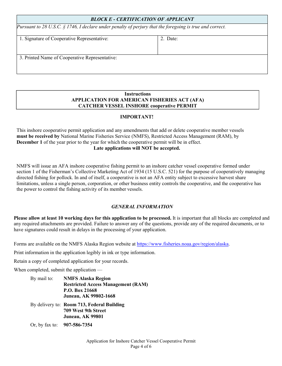 Application for American Fisheries Act (Afa) Inshore Catcher Vessel Cooperative Permit, Page 4