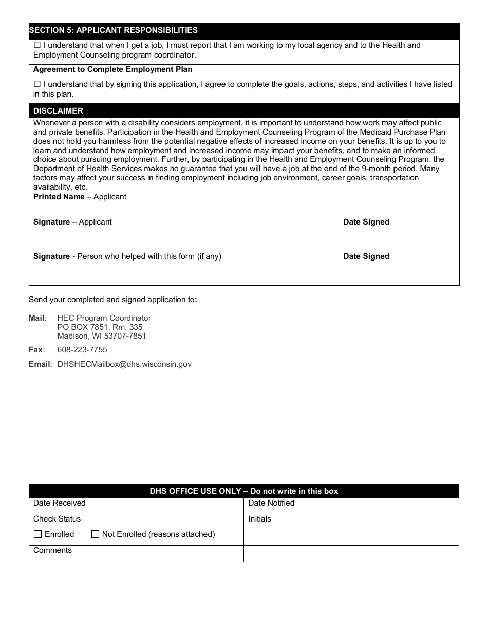Form F-00004 Health and Employment Counseling (Hec) Application - Wisconsin, Page 4