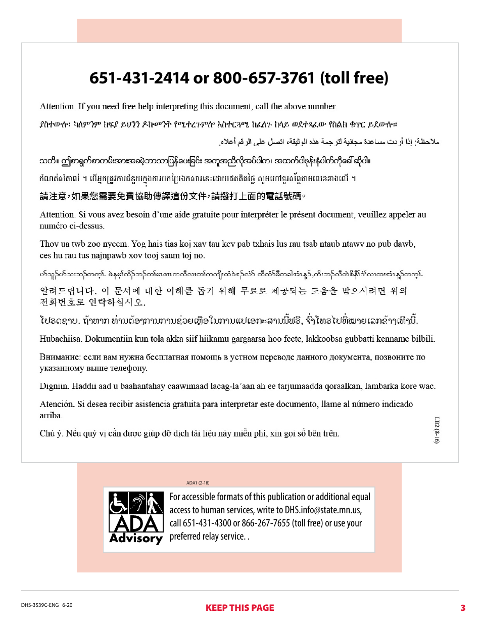 Form DHS-3539C-ENG Verification of Employer Insurance - Minnesota, Page 3