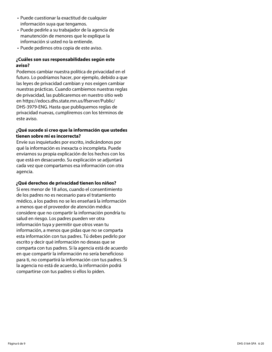 Formulario DHS-3164-SPA Solicitud De Servicios De Retencion De Ingresos Solamente (No IV-D) (Para El Procesamiento De Ordenes Judiciales De Manutencion) - Minnesota (Spanish), Page 6