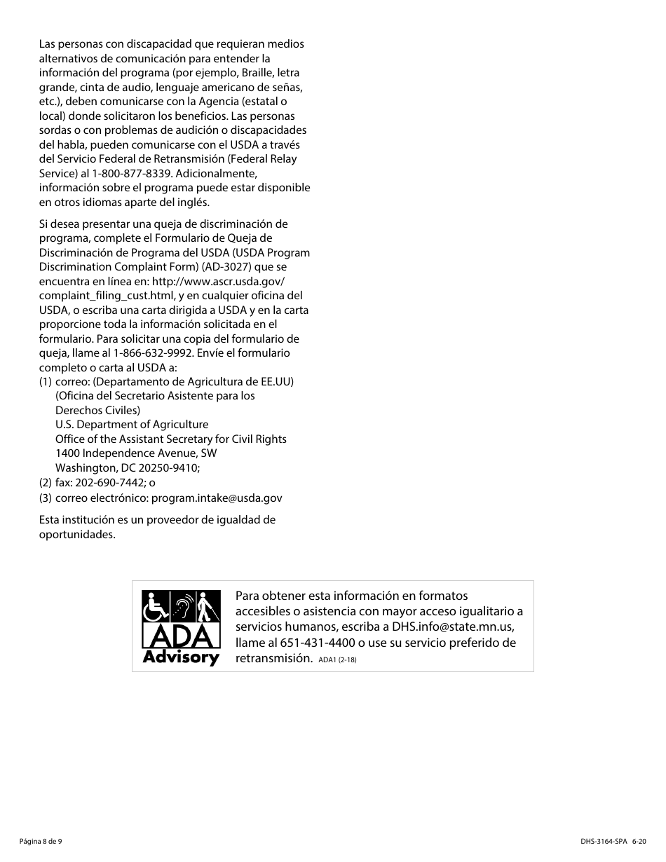 Formulario DHS-3164-SPA Solicitud De Servicios De Retencion De Ingresos Solamente (No IV-D) (Para El Procesamiento De Ordenes Judiciales De Manutencion) - Minnesota (Spanish), Page 8