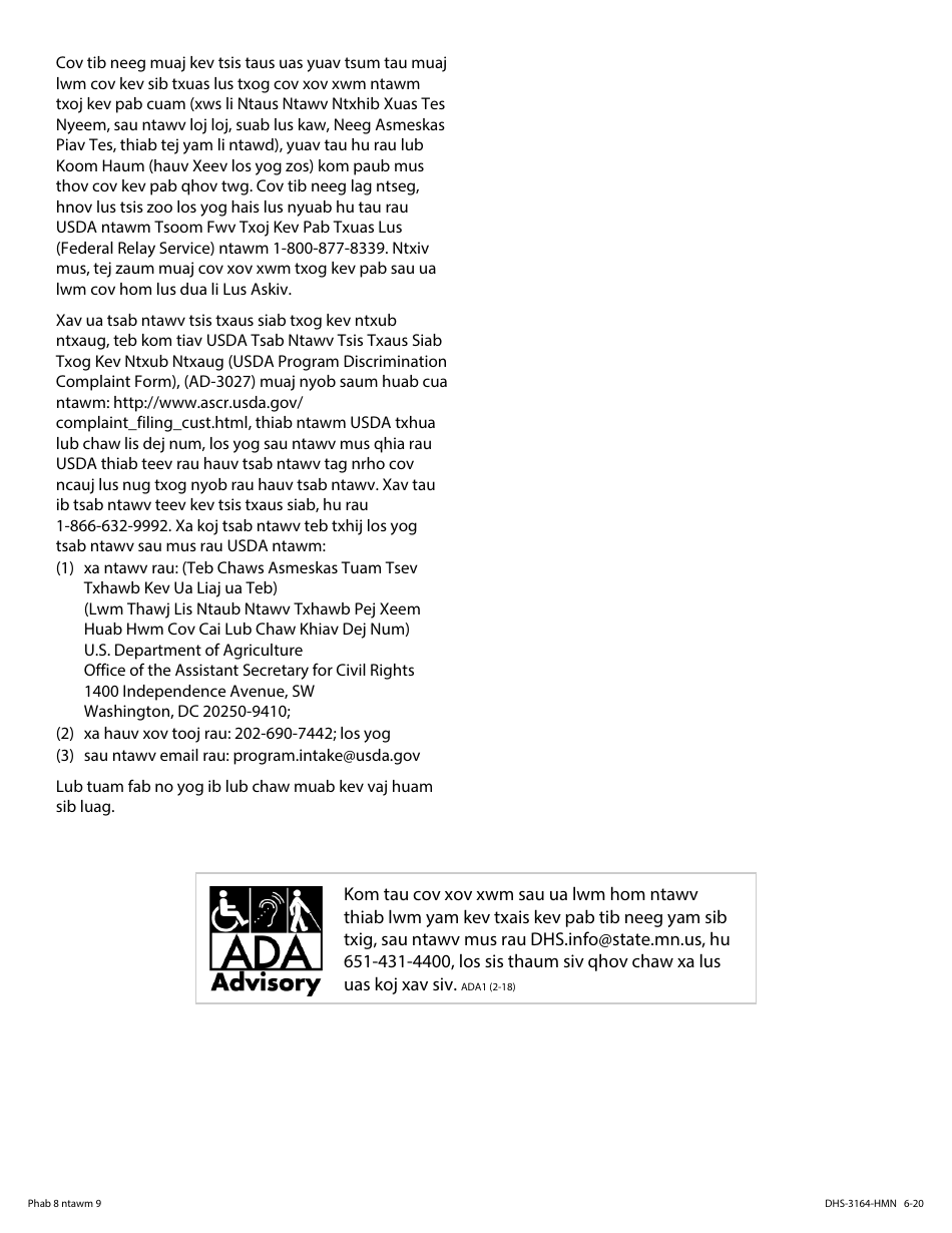 Form DHS-3164-HMN Income Withholding-Only (Non-IV-D) Services Application (For Support Order Processing) - Minnesota (Hmong), Page 8