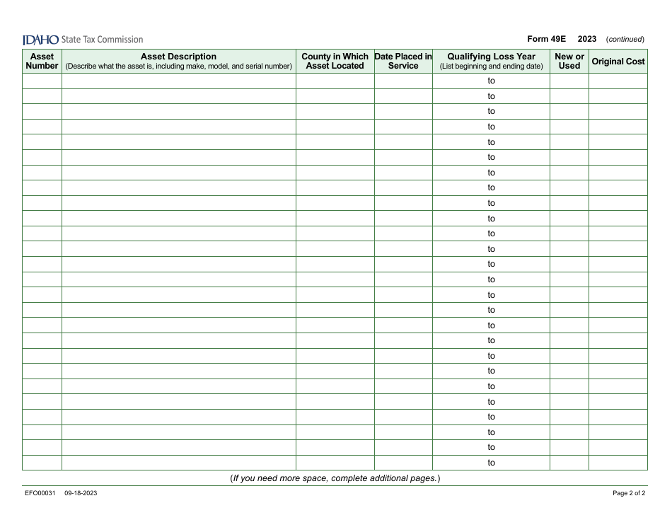 Form 49E (EFO00031) Election to Claim the Qualified Investment Exemption From Property Tax Instead of Investment Tax Credit - Idaho, Page 2