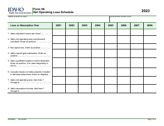 Document preview: Form 56 (EFO00051) Net Operating Loss Schedule - Idaho, 2023
