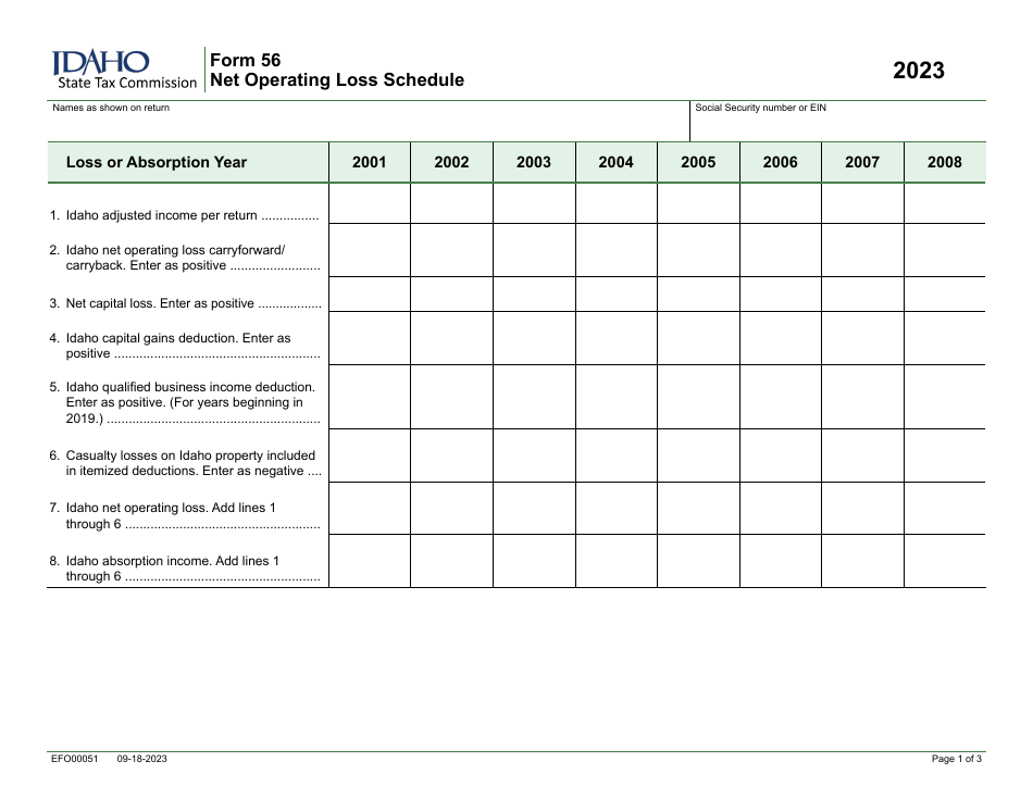 Nol Schedule Examples Form 56 (EFO00051) Download Fillable PDF or Fill Online Net Operating ...