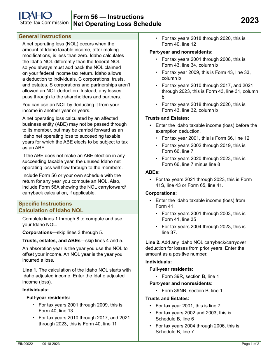Form 56 (EFO00051) Net Operating Loss Schedule - Idaho, Page 4