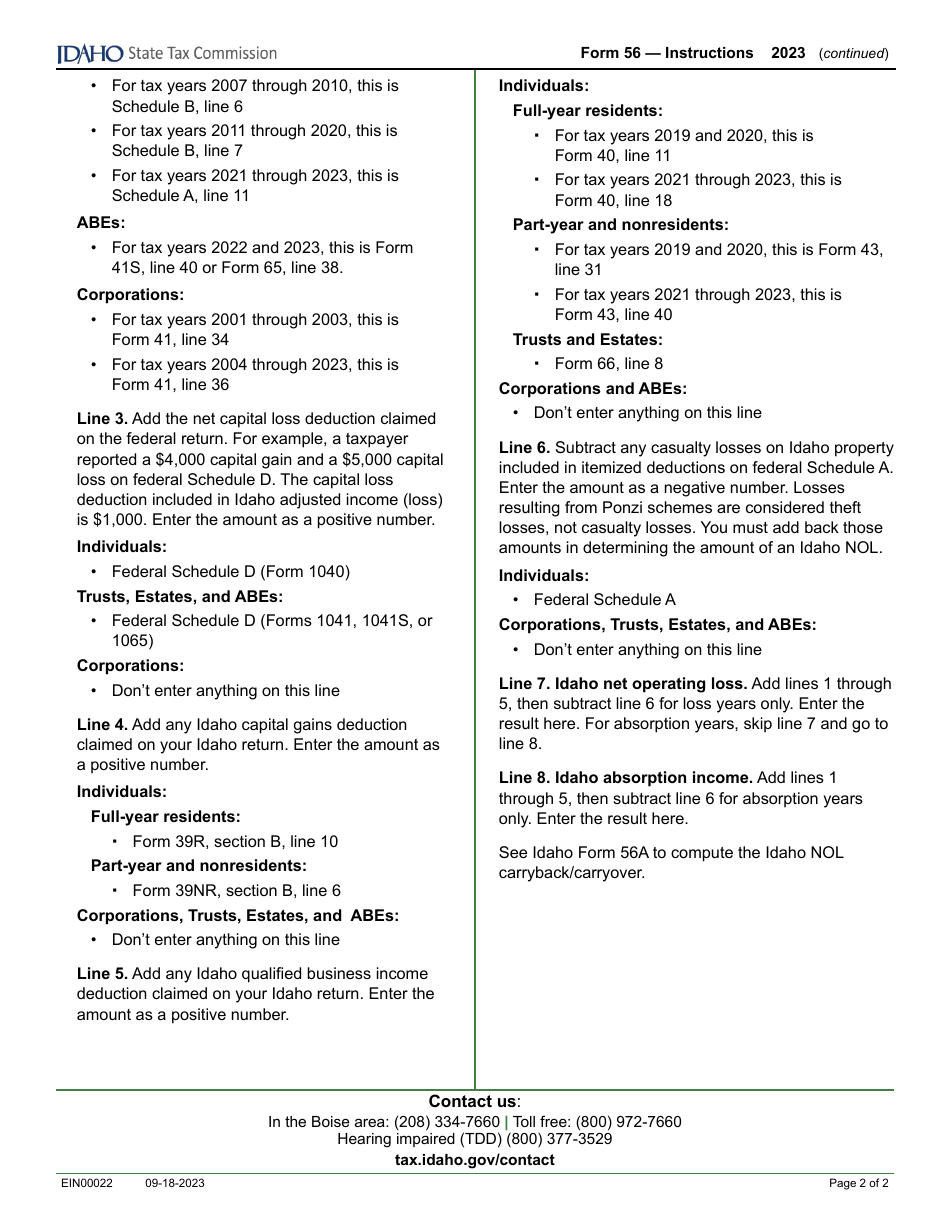 Form 56 (EFO00051) Net Operating Loss Schedule - Idaho, Page 5