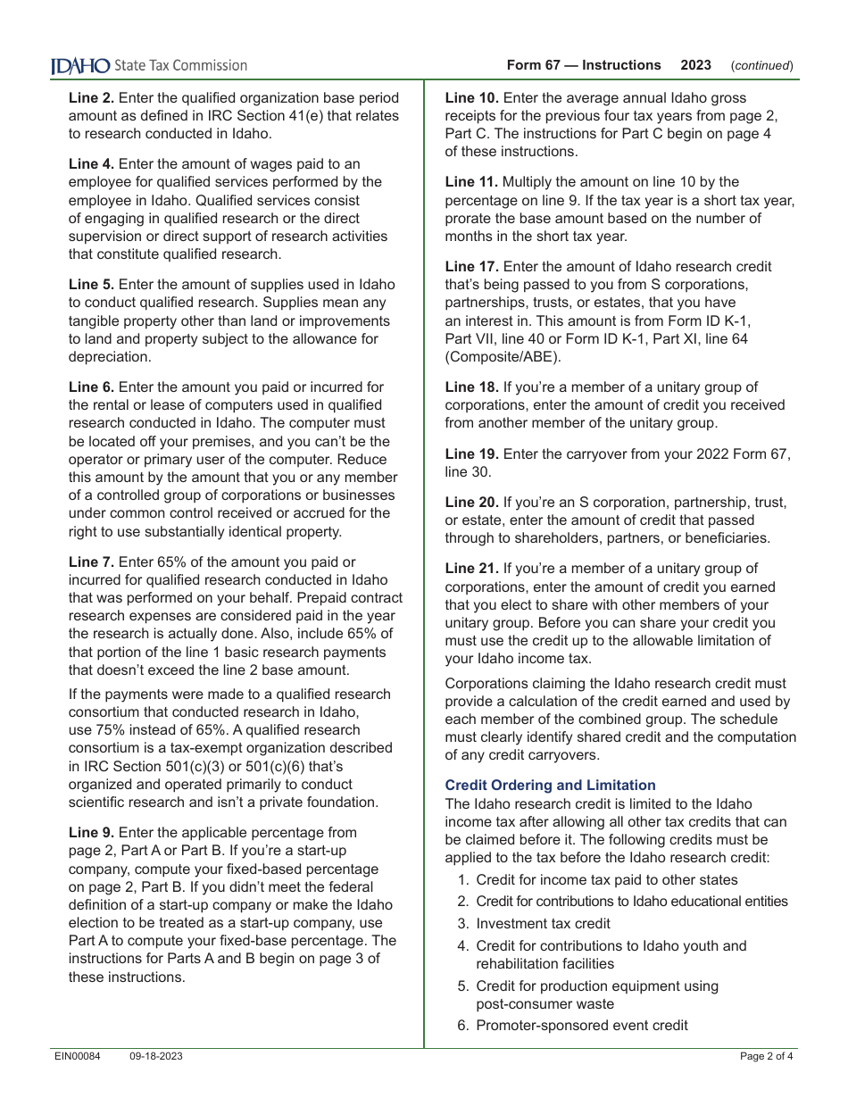 Form 67 (EFO00037) Credit for Idaho Research Activities - Idaho, Page 4