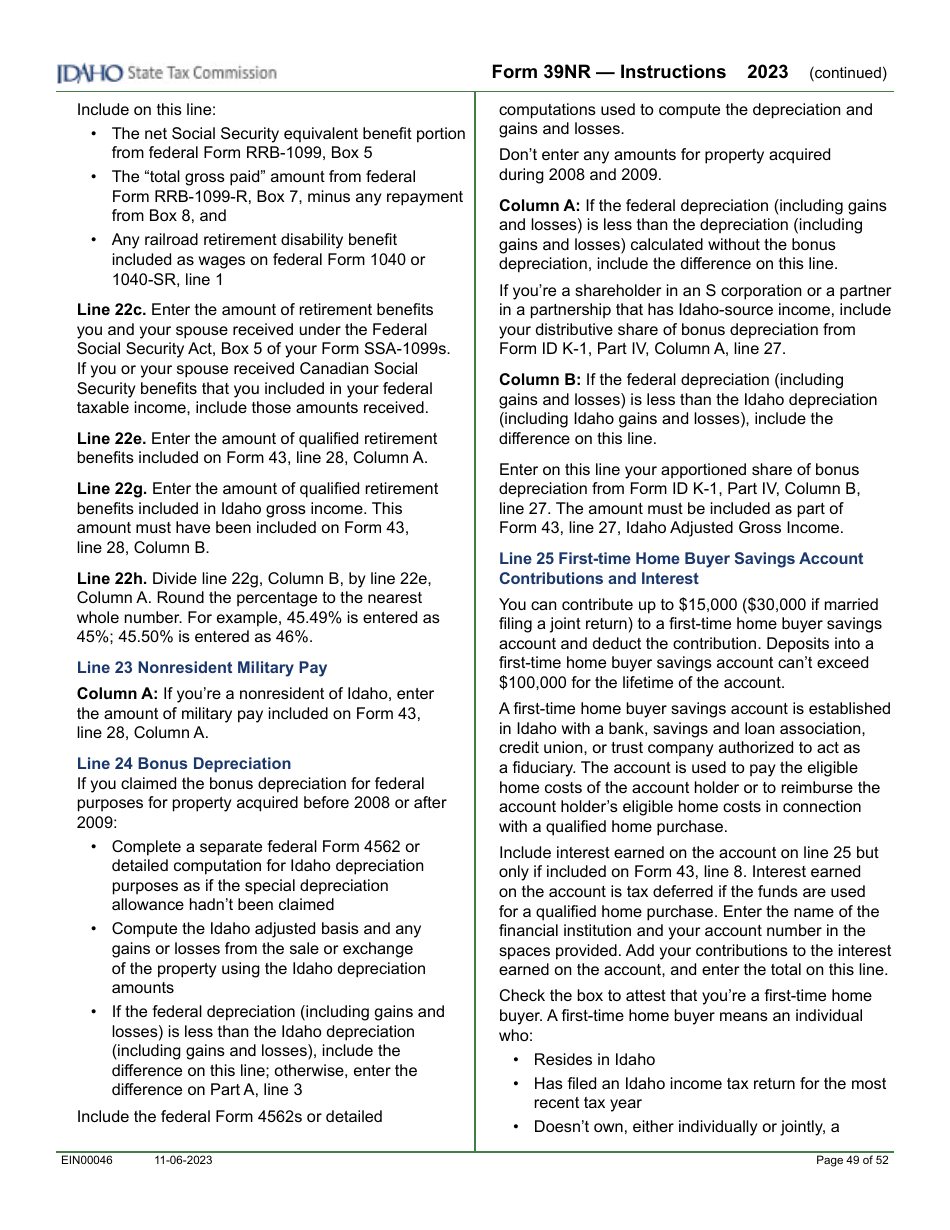 Form 39NR (EFO00087) Part-Year Resident and Nonresident Supplemental Schedule - Idaho, Page 12
