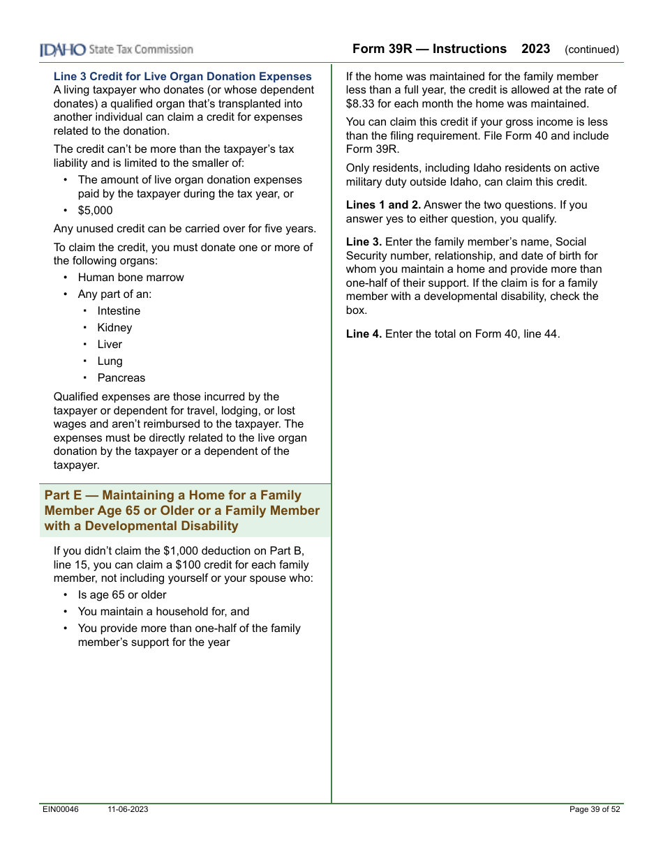 Form 39R (EFO00088) Resident Supplemental Schedule - Idaho, Page 15