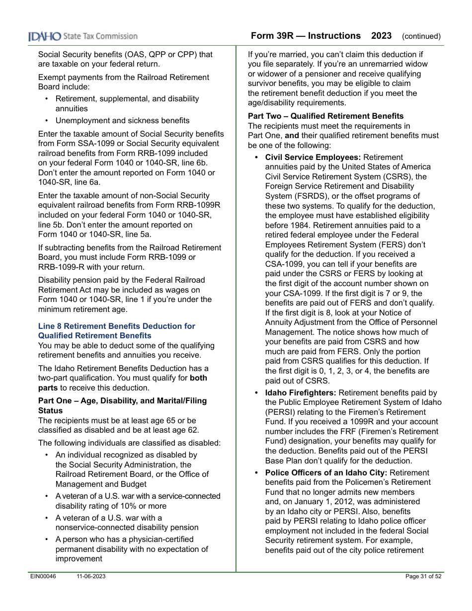 Form 39R (EFO00088) Resident Supplemental Schedule - Idaho, Page 7