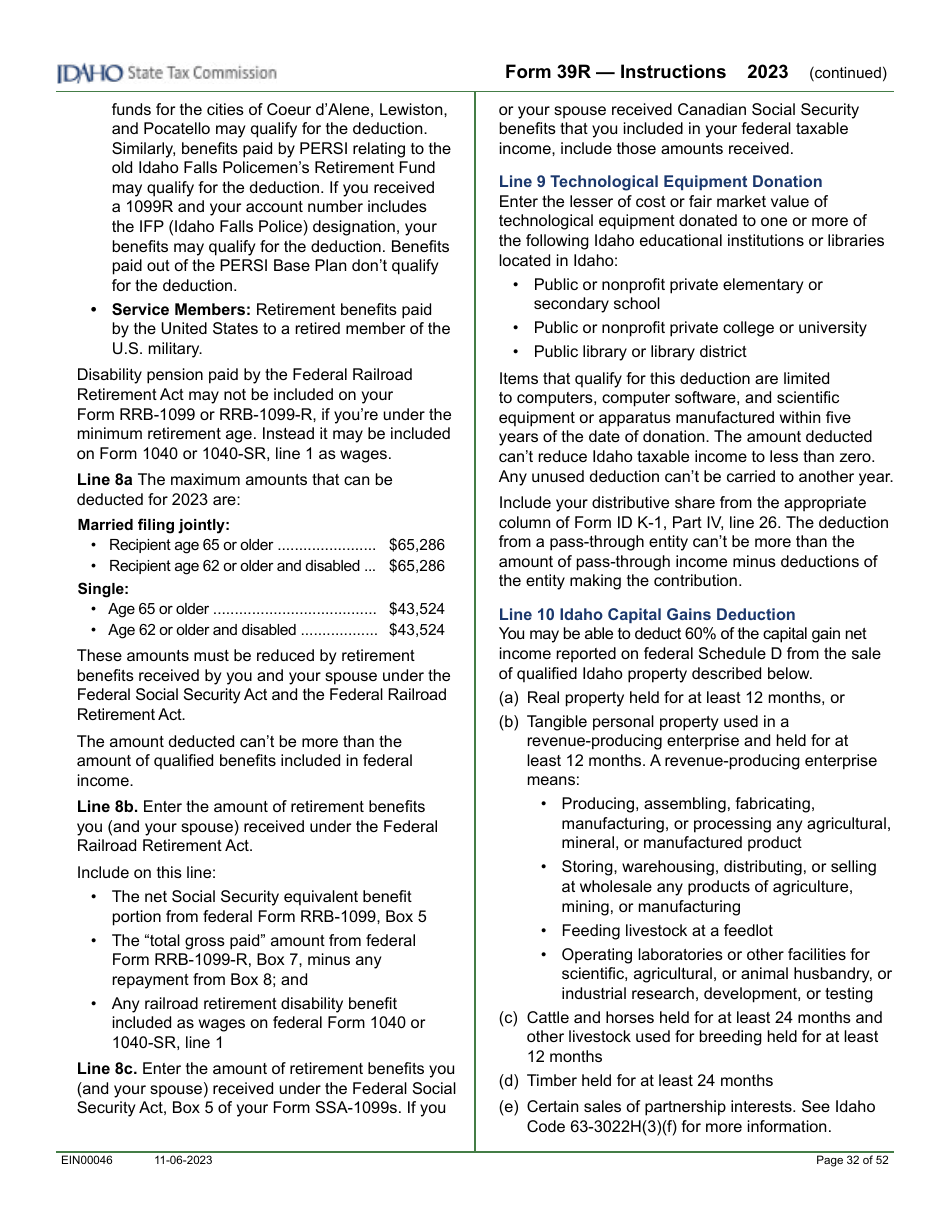 Form 39R (EFO00088) Resident Supplemental Schedule - Idaho, Page 8