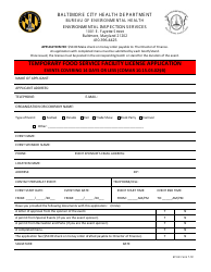 BCHD Form T-78 Temporary Food Service Facility License Application - Baltimore City, Maryland