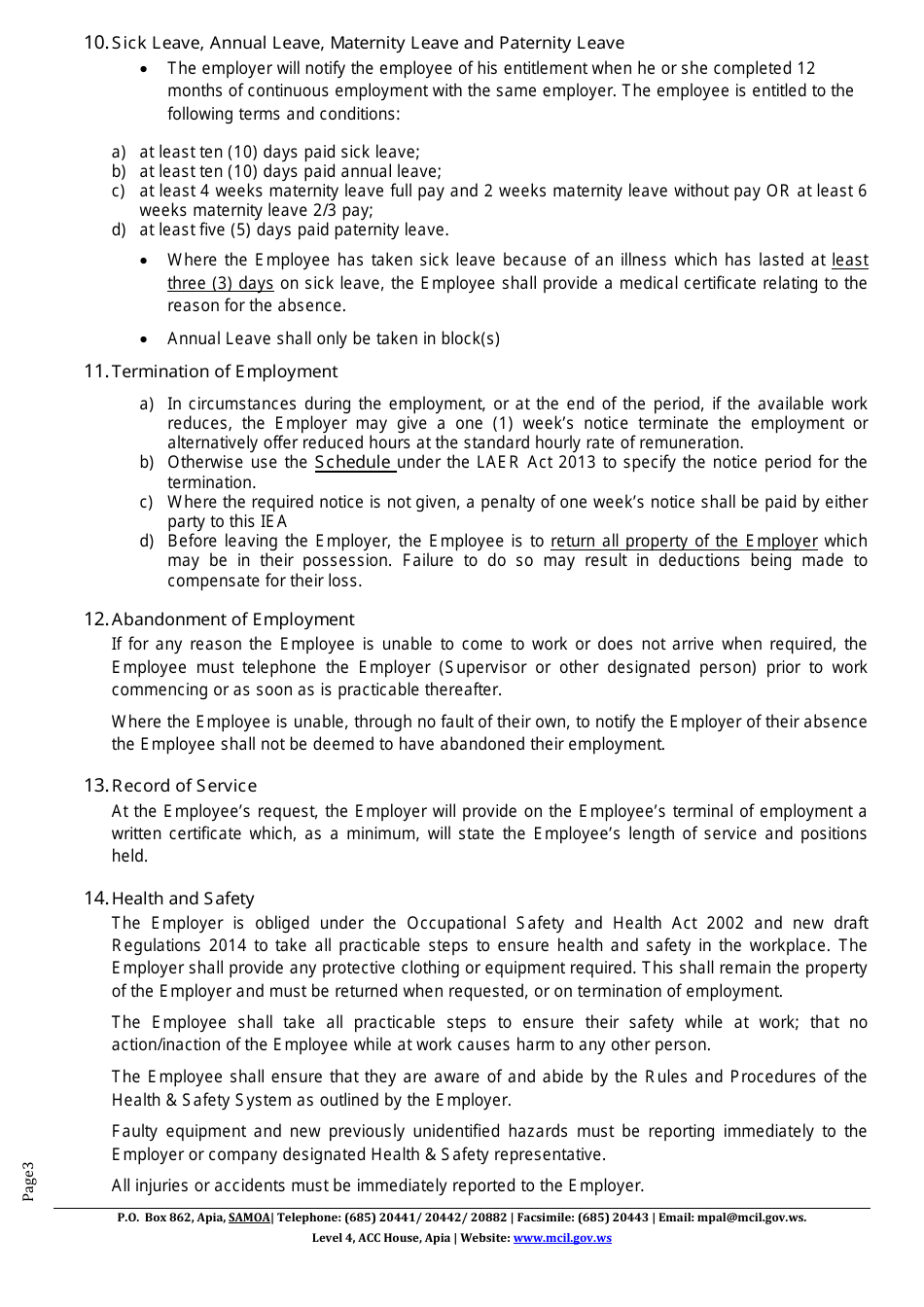 Samoa Individual Employment Agreement (Iea) - Fill Out, Sign Online and ...