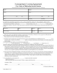 Form SBD-10808 Consignment / Listing Agreement for Sale of Manufactured Home - Wisconsin