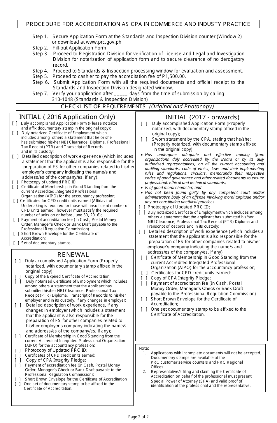 Application Form for Accreditation as CPA in Commerce and Industry - Philippines, Page 2