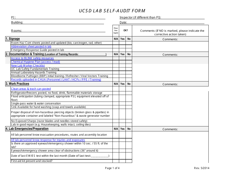 Lab Self-audit Form - University of California San Diego, Page 1
