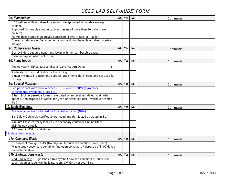 Lab Self-audit Form - University of California San Diego, Page 3