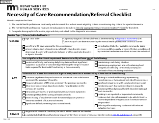 Document preview: Form DHS-8368-ENG Necessity of Care Recommendation/Referral Checklist - Minnesota