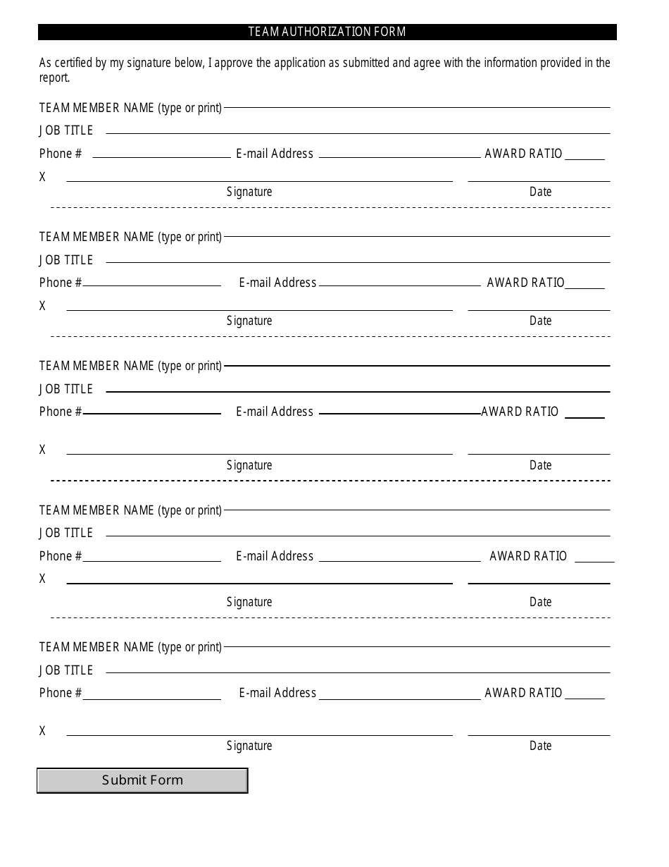 Team Authorization Form - Washington, Page 2