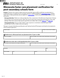 Form DHS-5705-ENG Minnesota Foster Care Placement Verification for Post-secondary Schools Form - Minnesota