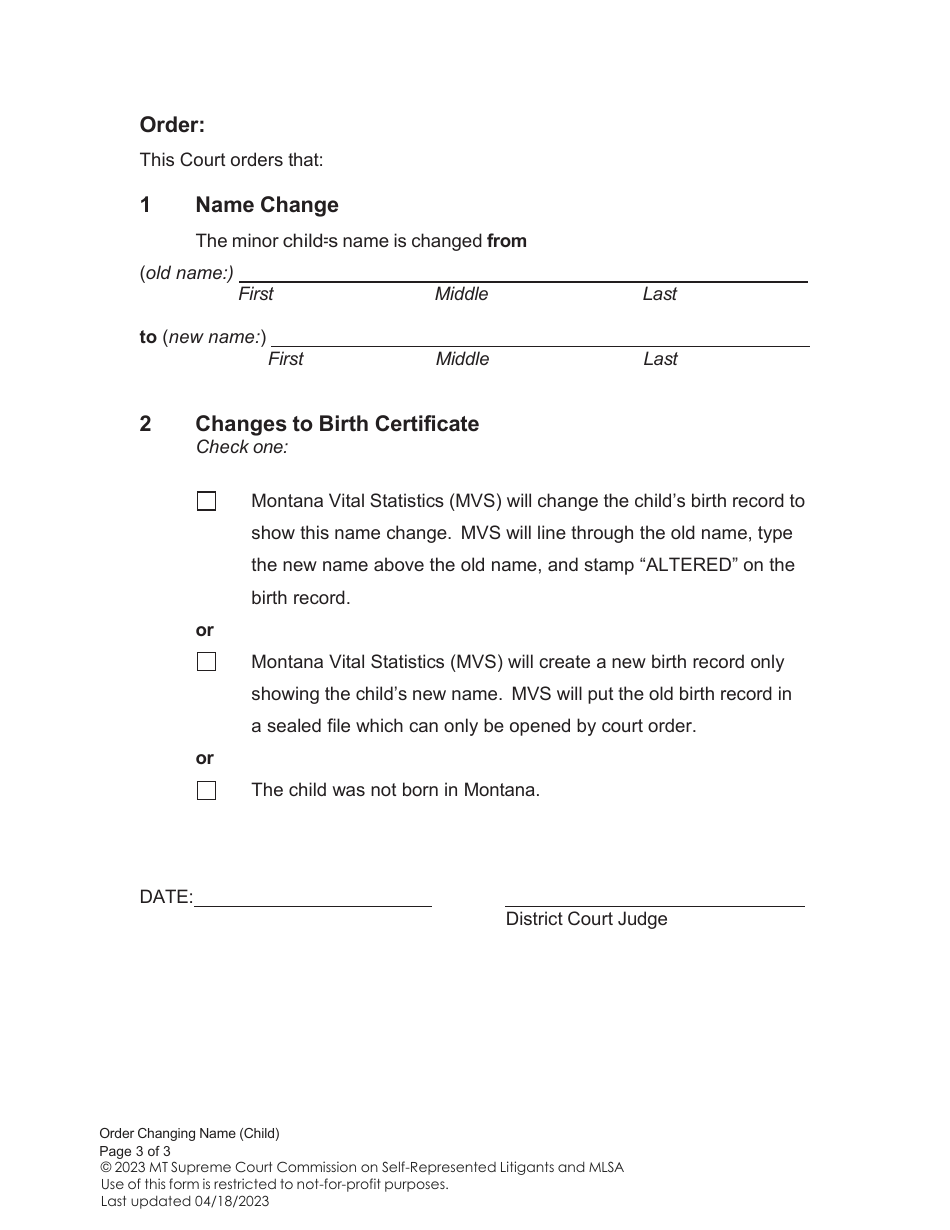 Order Changing Name (Child) - Montana, Page 3