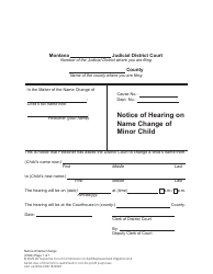 Document preview: Notice of Hearing on Name Change of Minor Child - Montana