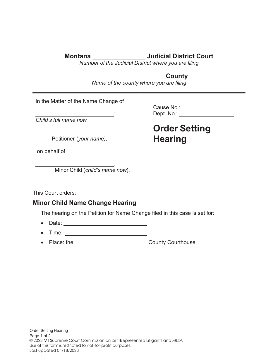 Order Setting Hearing - Montana, Page 1